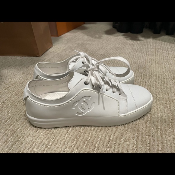 Chanel White Rubber Canvas Sneakers G 